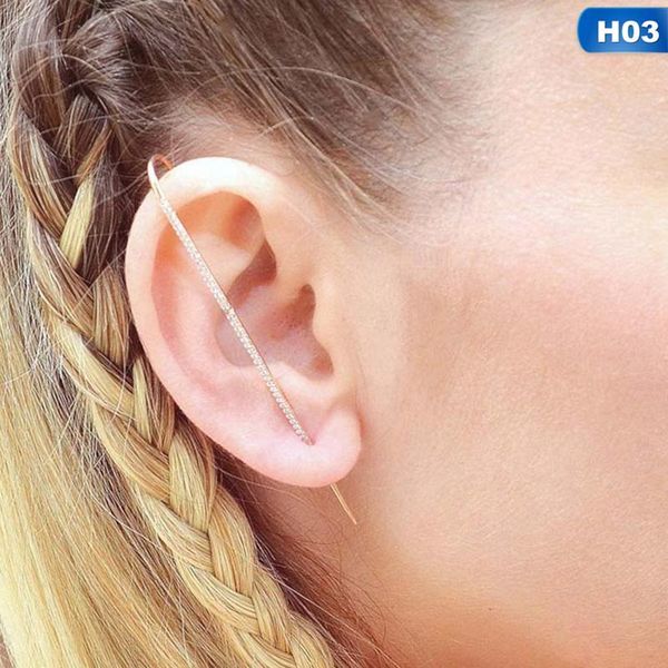 

stud 1pcs crystal earrings for woman bohemian cz cuff piercing vintage ear wrap crawler hook earring statement jewelry, Golden;silver