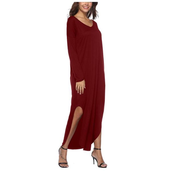 

casual dresses chiffon maxi dress long sleeve straight women evening party sundress elegant red size xl, Black;gray