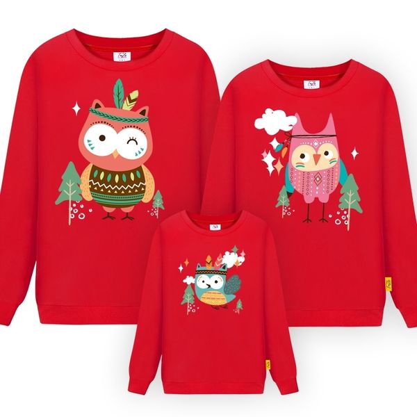 

owl parent-child a family of three round neck spring and kindergarten autumn outing garden clothes, Black