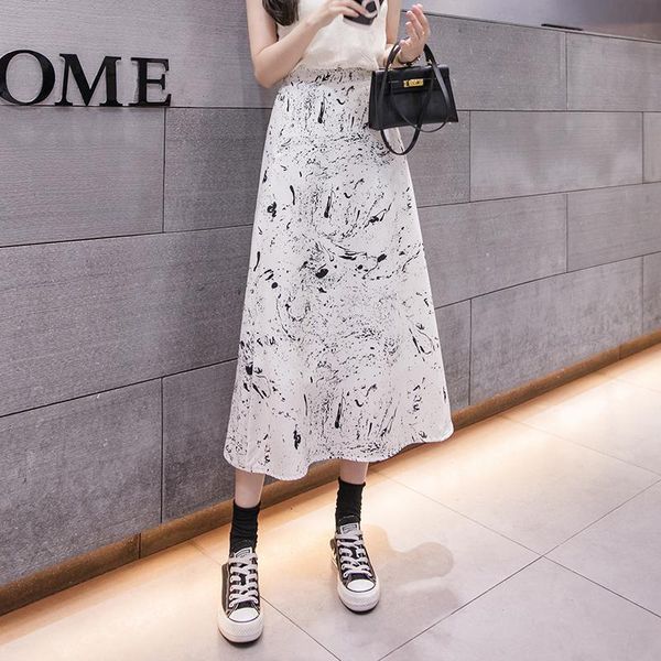 

skirts limiguyue reto painted graffiti print midi skirt women summer casual high waist ol offfice elegant cotton faldas k1180, Black