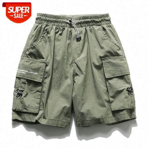 

multi-pocket functional overalls shorts thin loose drawstring stretch five-point pants japanese casual #uj7u, Black