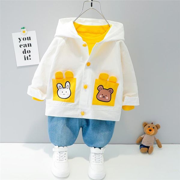 

clothing sets baby boys girls 2021 spring kids clothes cartoon coats t shirt jeans toddler infant children costume, White