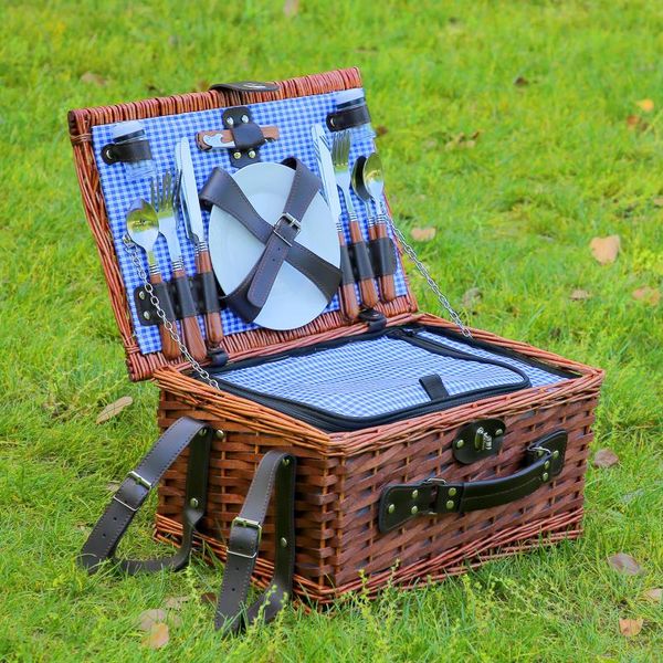 

storage bottles & jars suitable for 4 people wicker picnic basket outdoor camping lunch box set ice bag insulation portable shopping with cu