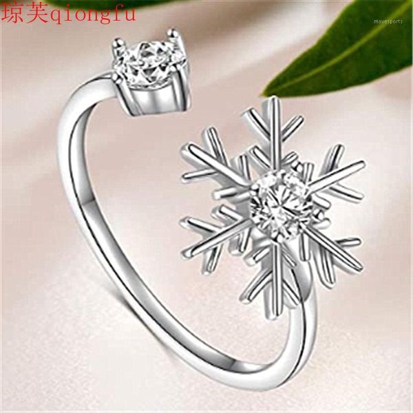 

wedding rings qiongfu snowflake adjustable moissanite ring personality christmas diamond frost flower-shaped index finger classic star1, Slivery;golden