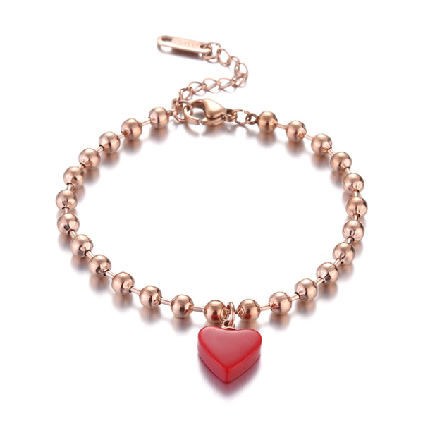 

link, chain 316l stainless steel beaded red zircon couple love heart charms bracelets for women fashion trend fine jewelry gift sab294, Black