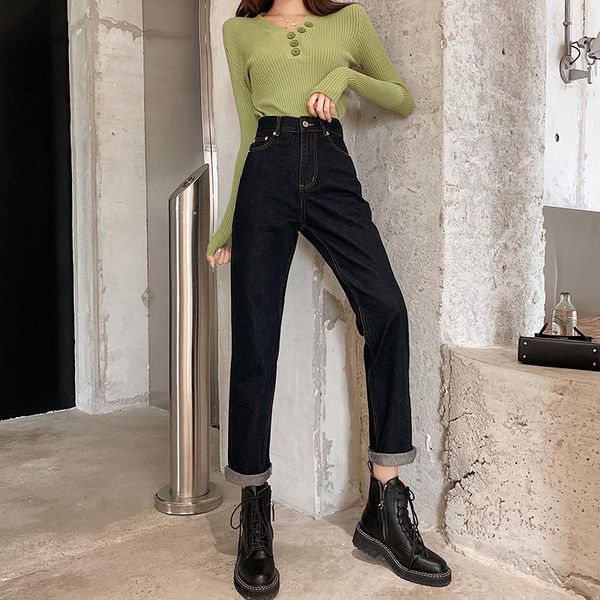 

women's jeans women high waist straight 2021 spring summer casual denim pants black korean streetwear fashion vintage jean trouser, Blue