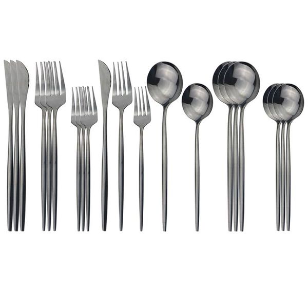 

dinnerware sets 20pcs/set 18/10 stainless steel set black cutlery knives fork dessert spoons tableware kitchen silverware