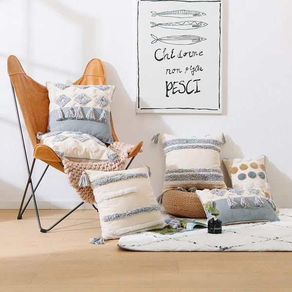 

cushion/decorative pillow nordic moroccan geometric tassel cushion pillowcase india pure hand embroidery tufted thickening pillows decor hom