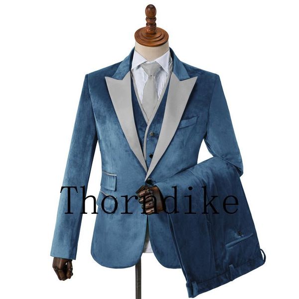 

formal men suits soft blue 2021 slim fit velvet suit satin lapel groom mens tuxedo blazer wedding/prom 3 piece men's & blazers, White;black