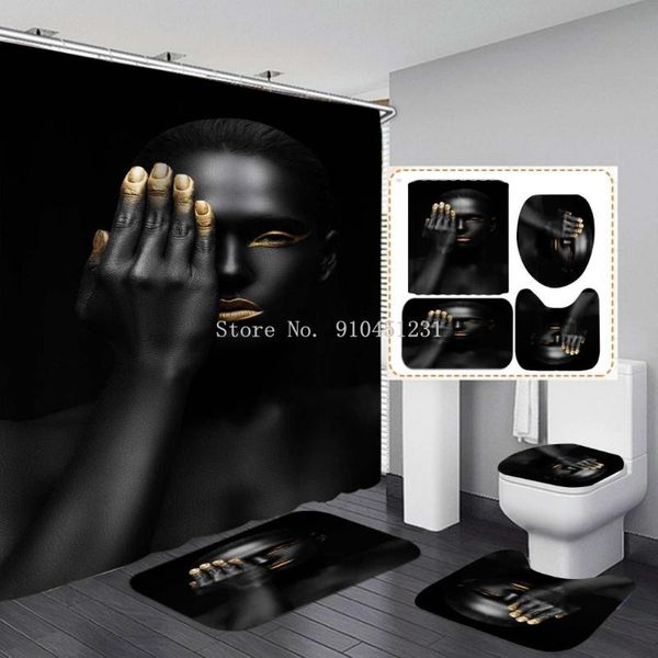 

shower curtains african woman print curtain 1 - 4 piece carpet cover toilet bath mat pad set bathroom with 12 hooks