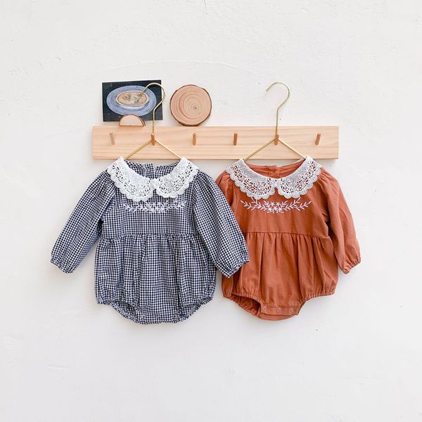 

bodysuit baby girl embroidery romper korean style one piece newborn plaid rompers toddler girls long sleeve bodysuit infant onesie, Blue