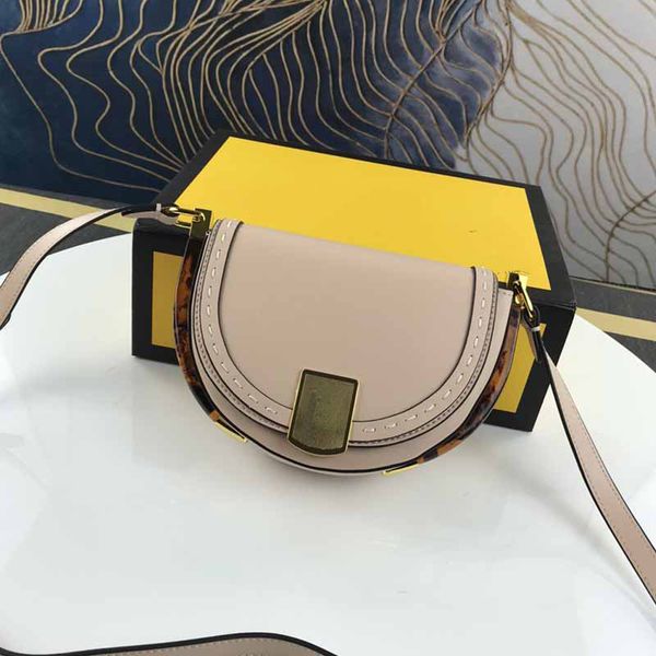 

designer handbags women saddle bag fend handbag purse crossbody bags genuine leather half moon satchel fashion letter metallic hasp adjustab