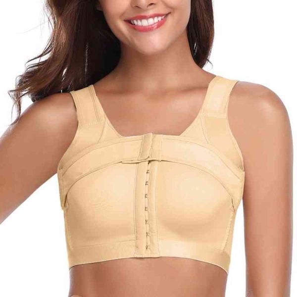 

front closure bra for women compression posture corrector crop with breast support band post-surgery shaper underwear, Red;black