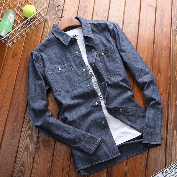 

men's casual shirts drop ship fashion clothing handsome loose denim shirt pure cotton long sleeve jean youth, White;black