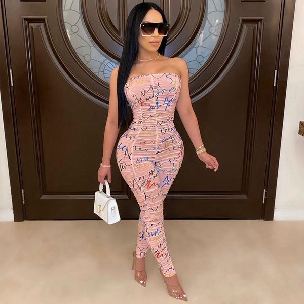 

bodycon bandage jumpsuit women overalls summer party club romper letter print jumpsuits long pants rompers women jumpsuit, Black;white