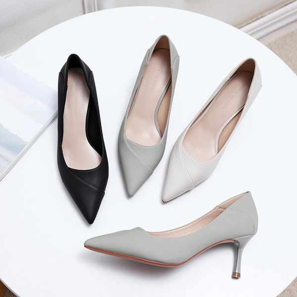 

arrival women heels shoes 2021 spring female brand design slip on black beige soft comfortable office career high dress