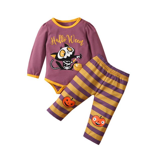 

newborn clothing sets girls outfits baby clothes infant suits halloween long sleeve romper jumpsuit pants cartoon pumpkin striped 2pcs b7610, White