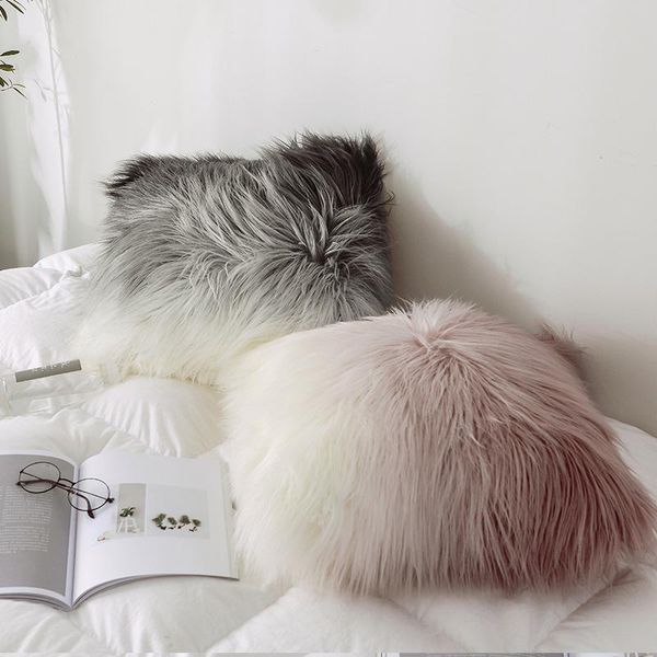 

cushion/decorative pillow 2021 fashion gradient colour soft plush faux fur decorative cushion cover throw pillows home sofa el decoration