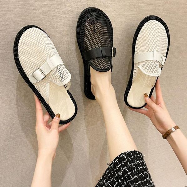 

slippers casual summer women's shoes slides pantofle low cover toe loafers luxury 2021 flat fabric basic rubber fretwork pu, Black
