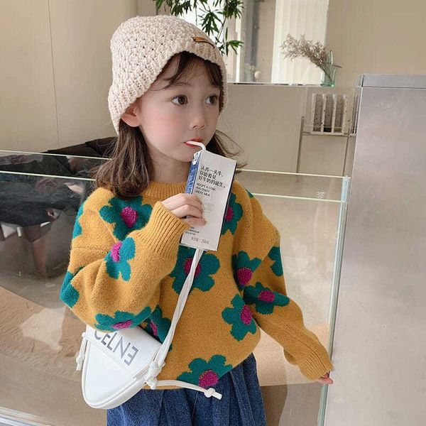 

pullover girls sweater wool coat thicken velvet 2022 yellow warm winter autumn knitting jacket children's clothing, Blue