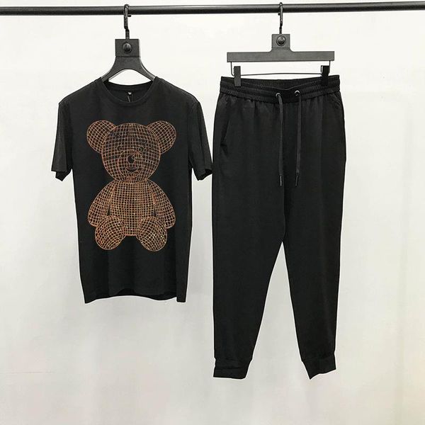 

men's tracksuits luminous style t-shirt o-neck tight summer jogger track suit high-quality diamond sets short sleeve, Gray