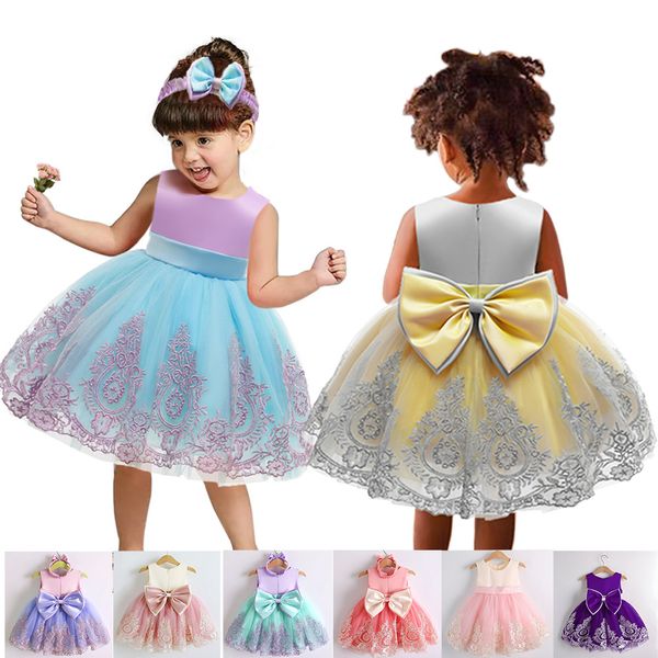 

premium 70% off children's dress princess dress lace bow color matching, Blue