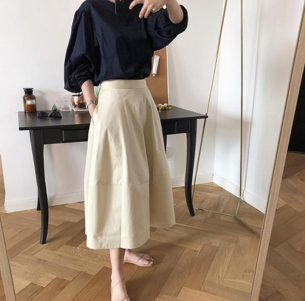 

skirts woman cotton satin long skirt, Black