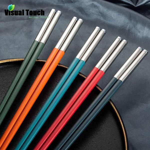 

chopsticks visual touch 5pairs iron alloy non-slip home el restaurant portable healthy stick for sushi