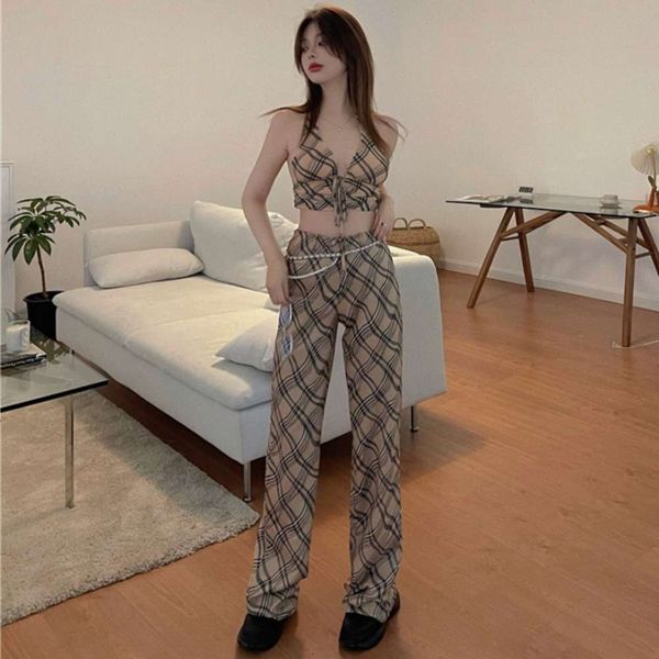 

plaid halter waistcoat women's summer spice girl's design, Black;white