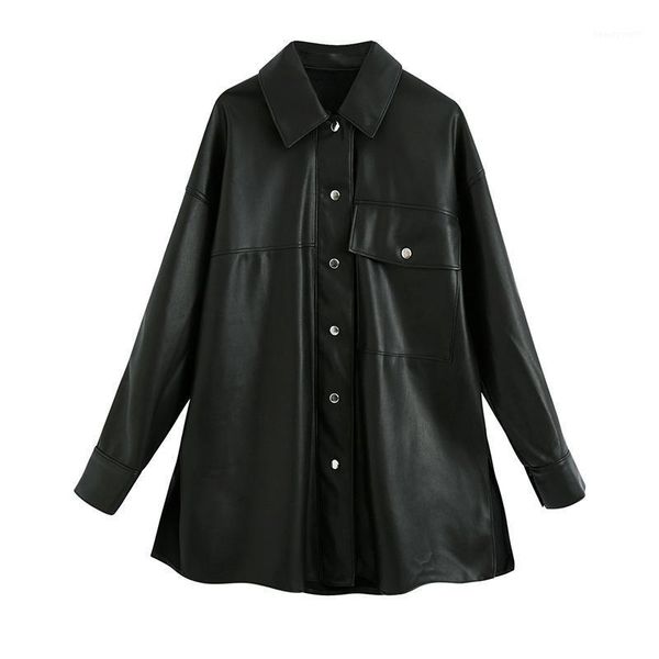 

arrival autumn winter women coat boyfriend style shirt outer wear loose design leather jacket women's & faux, Black