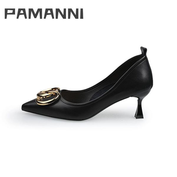

ladies mature spring metal decoration high thin heels women's leisure slip-on handmade solid pointed toe shoes dress, Black
