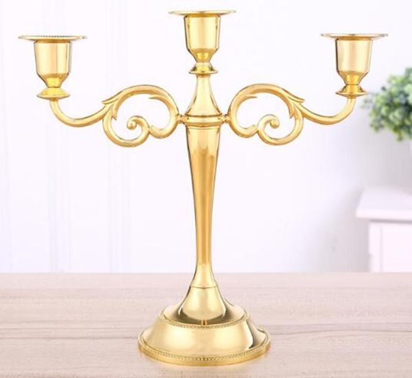 

party decoration 1 piece silver/gold metal candle holders 3-arms stand wedding candelabra centerpiece candlestick