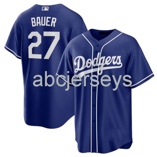 

stitched custom trevor bauer #27 la navy baseball jersey xs-6xl, Black