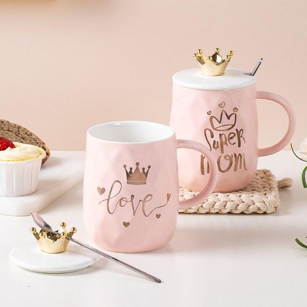 

mugs 430ml japanese style creative pink crown mug cute girl ceramic cup custom coffee couple water with lid spoon cups