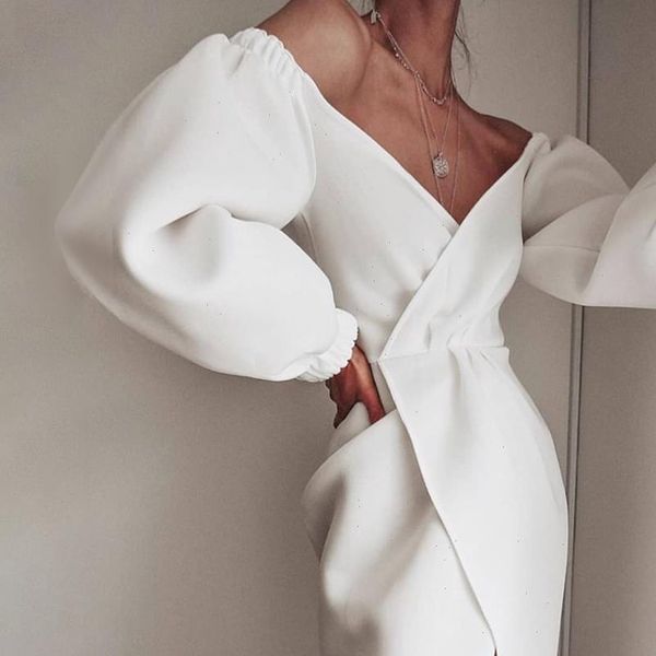 

womens dresses v neck women wrap dress lantern sleeve slit night celebrate white black party date robe vestidos female, Black;gray