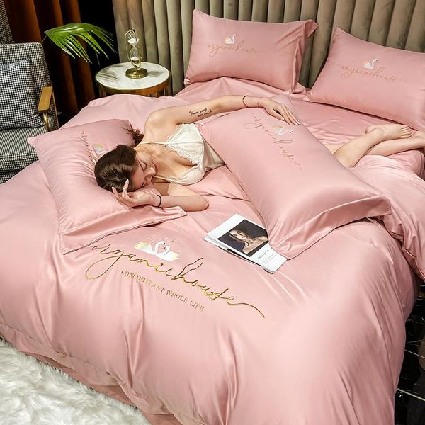 

bedding sets four-piece european-style double-sided ice silk quilt cover bed sheet silky sleep naked affordable luxury style