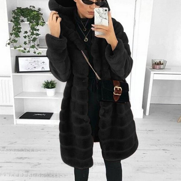 

women's fur & faux womens coat faux-fur long sleeve waistcoat warm jacket outwear winter women manteau femme hiver fourrure @47, Black
