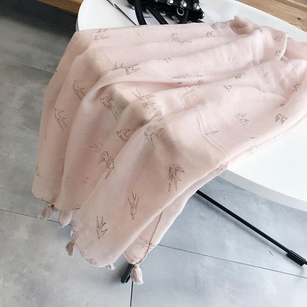 

scarves cotton linen thin silk scarf small swallow gold low luxury pure-colored woman early spring summer matching temperament, Blue;gray