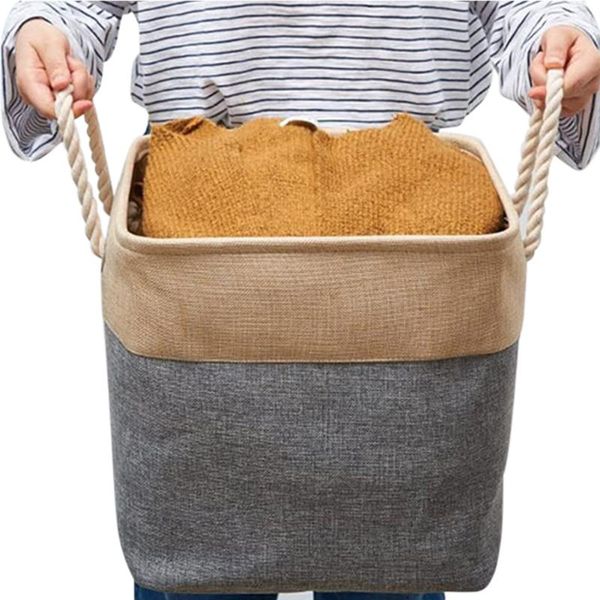 

storage bags foldable linen cotton basket with handles europe style dirty clothes laundry sundries organizer