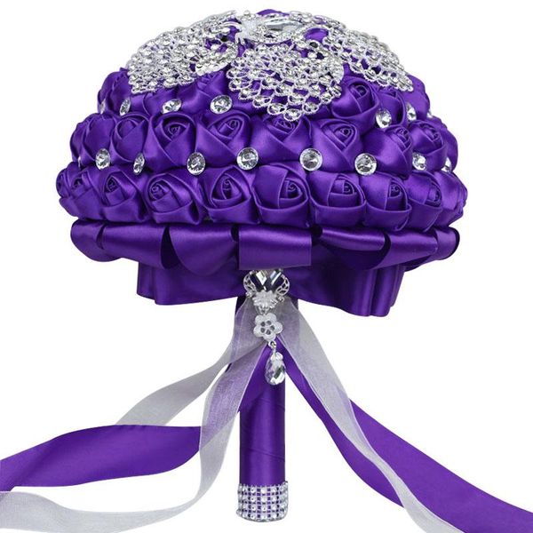 

decorative flowers & wreaths bride bridesmaid purple wedding bouquet rhinestone silk rose bud handmade sister group props w290