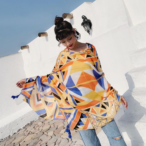

scarves scarf female national wind cotton red triangle printed sunshade beach towel sunscreen shawl, Blue;gray