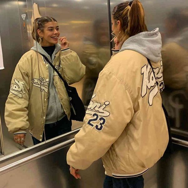 

women's jackets refletor de damasco americano retrÃ´ carta mais grosso uniforme beisebol jaqueta feminina marÃ© outono e inverno algodÃ£o, Black;brown