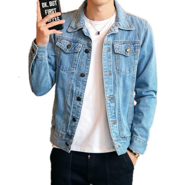 

men autumn denim jacket trendy fashion bomber thin ripped male cowboy jeans casual solid coat men's jackets, Black;brown