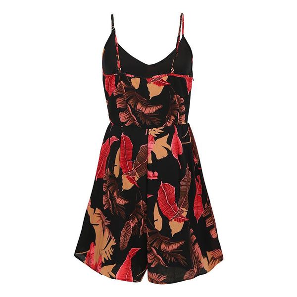 

women's jumpsuits & rompers 2021 women slip jumpsuit leaf print deep v neck spaghetti strap beachwear sleeveless culotte playsuit, Black;white
