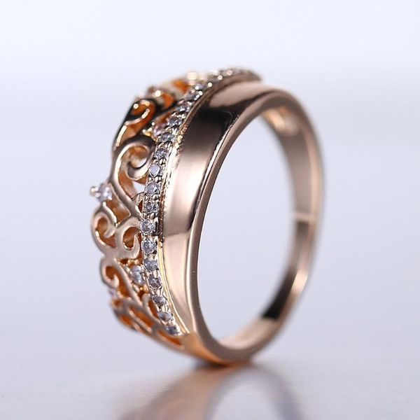 

cluster rings 585 rose gold band ring clear cubic zircon princess queen crown for women girls party wedding fashion jewelry hgr63, Golden;silver
