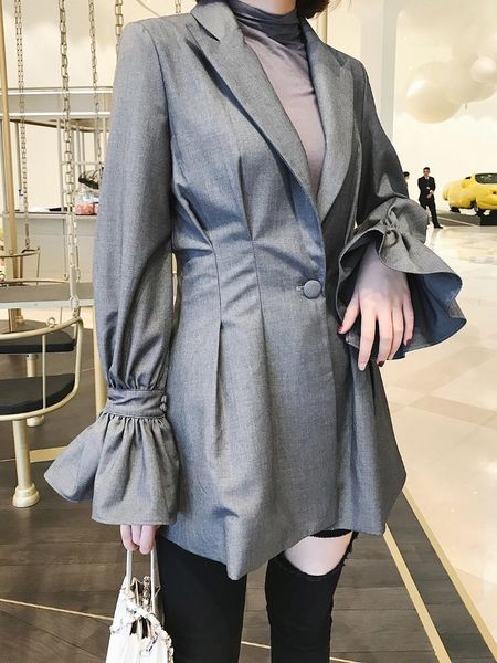 

women's suits & blazers high street women and jackets fashion suit slim 2021 grey single button business female solid long blazer, White;black