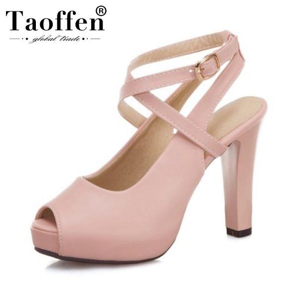 

dress shoes taoffen women party sandals office ladies summer peep toe buckle footwear size 32-43, Black