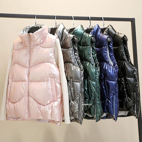 

women's vests puffer vest stand collar autumn winter solid pockets ladies sleeveless jacket zipper casual waistcoat for female, Black;white