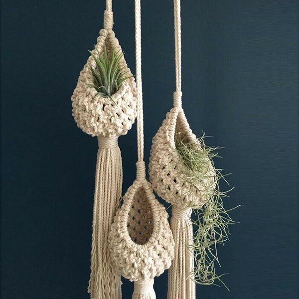 

tapestries boho macrame air plant hanger tillandsia hanging basket rope holder flower home decor