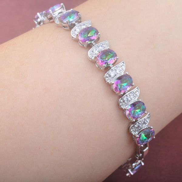 

amazing rainbow zircinia link chain bracelet for women silver color wedding jewelry bangle 7-8 inch 2021 os0108 link,, Black